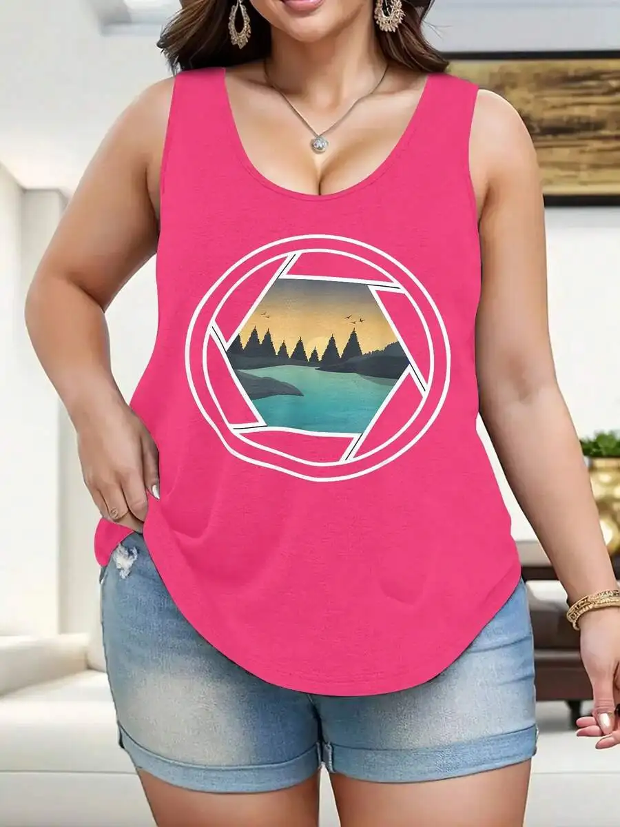 Plus Size Versatile Office Commute Sleeveless Camisole Top Landscape Photography  Photographer Enthusiast