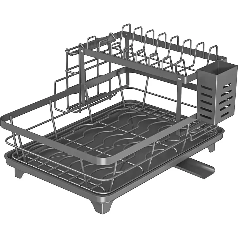 Double Layer Stainless Steel Dish Drying Rack with Cutting Board Holder Kitchen Countertop Sink Organizer Storage Shelf