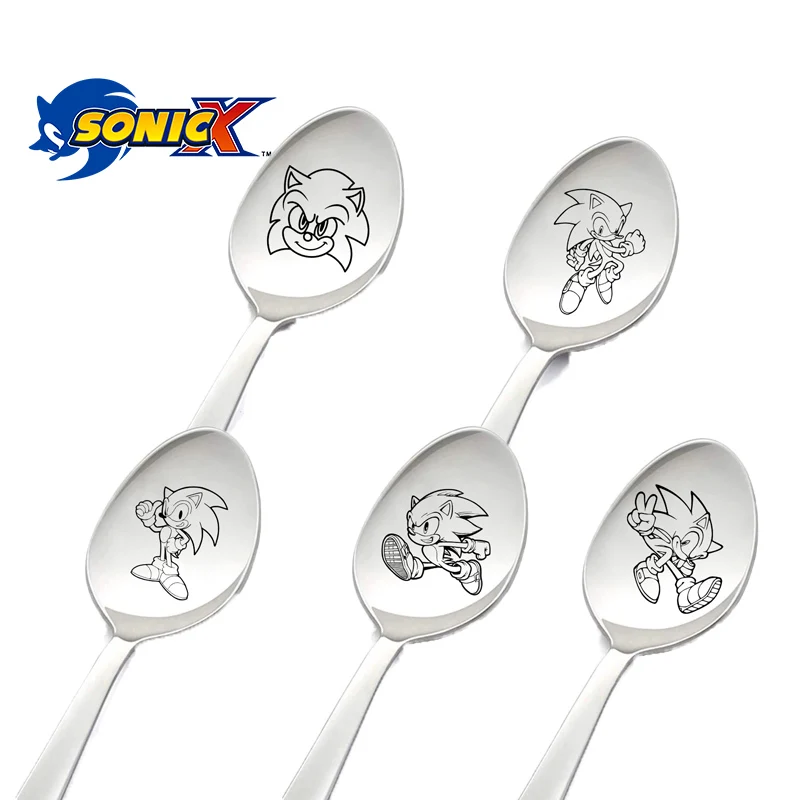 

Sonics Cartoon-patterned Stainless Steel Spoon Anime Long Handle Spoon Ice Cream Dessert Soup Spoons Classic Children Tableware