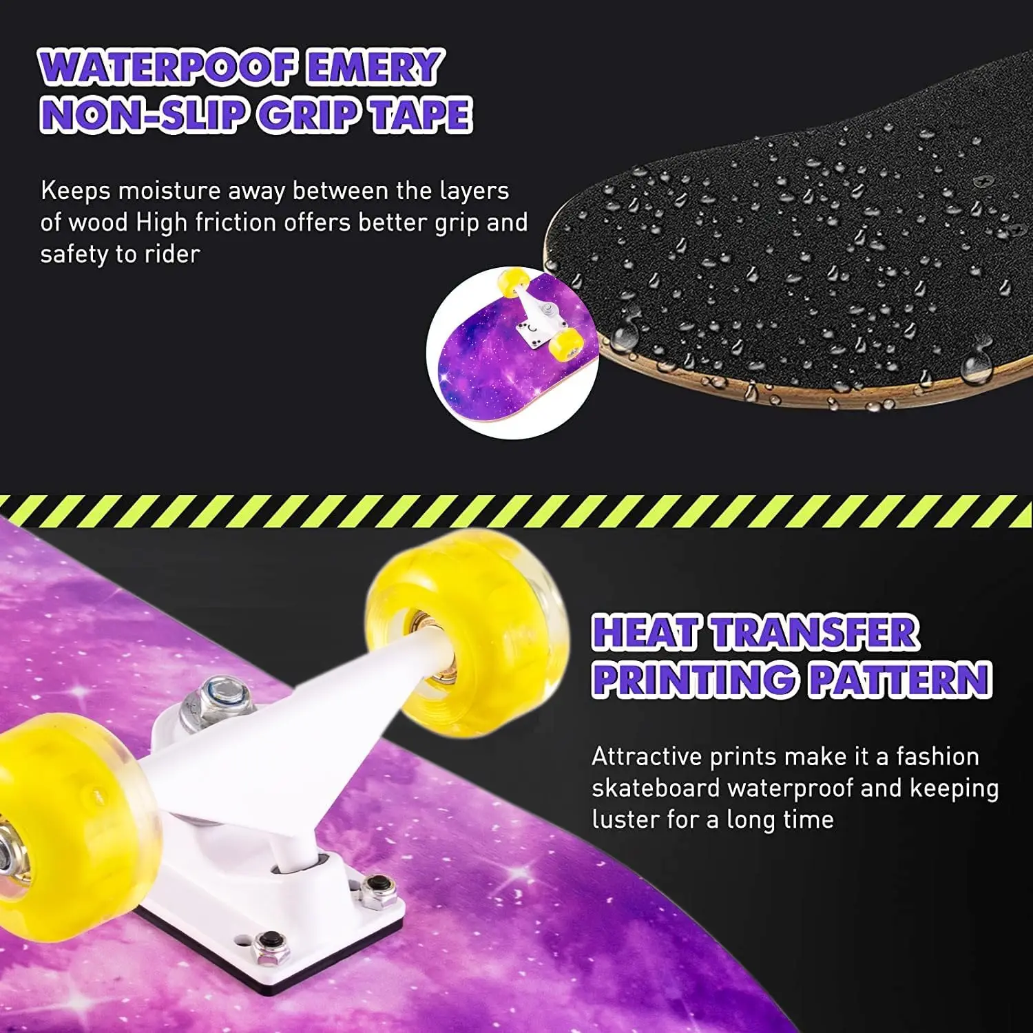 لوح تزلج كامل مقاس 31 × 8 بوصة، سطح خشب القيقب مكون من 8 طبقات للأطفال والمراهقين والبالغين والمبتدئين #5