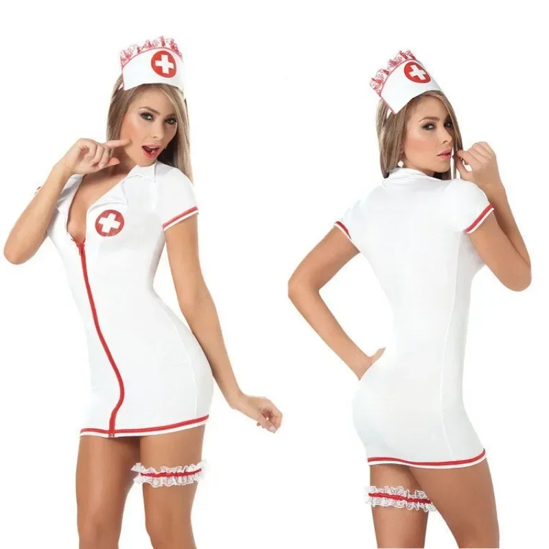 

Top Fashion Women Nightgown Lingerie Nurse Night Dress Sexy Doctor Nurse Uniform Set Zipper Jumpsuit Nightdress Fun Sleep Dress