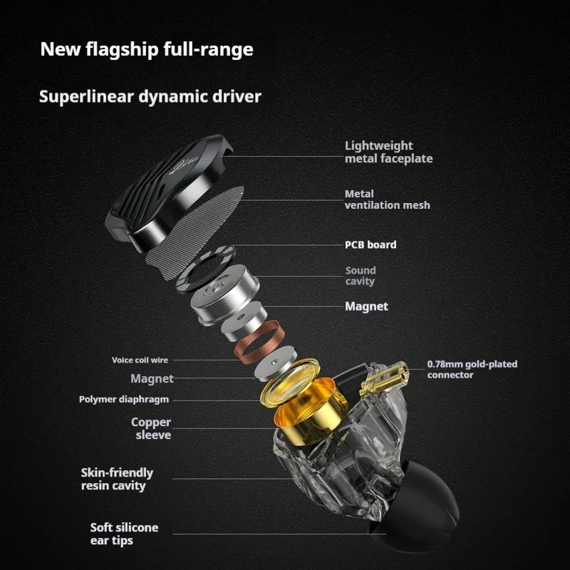 GK-KUNTEN Wired Earphones Flagship Single Motion In Ear Heavy Bass Fever HIFI High Quality Earphones