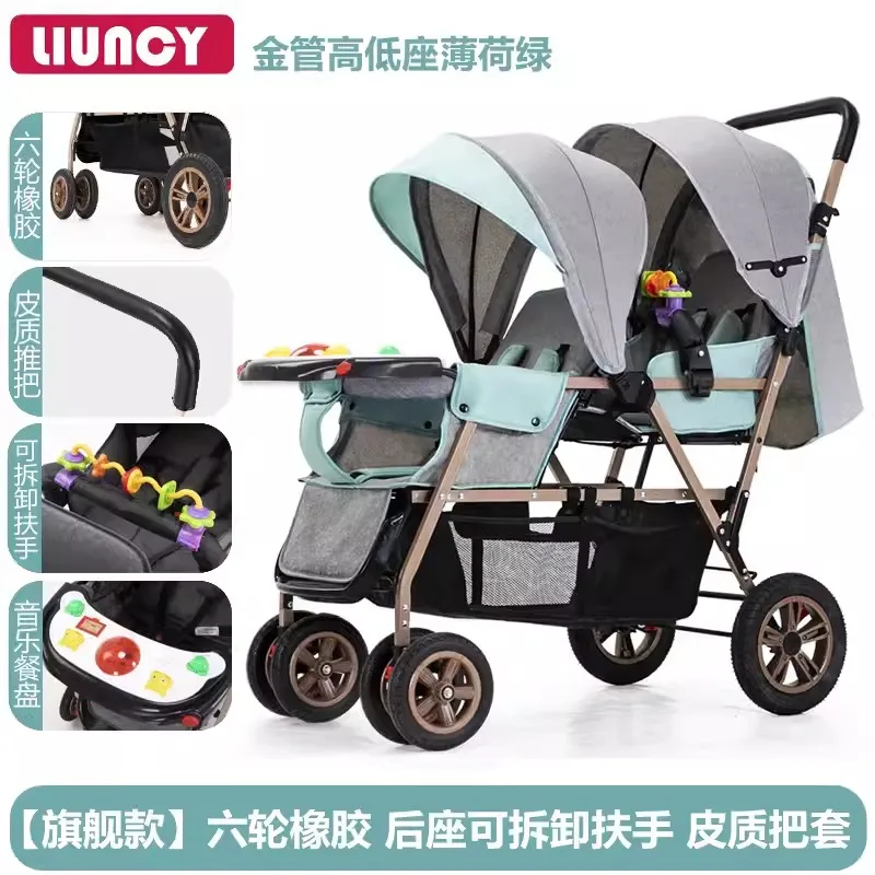 Twin Strollers for Baby Twins Cart Pram Mutifunction Lightweight Foldable Children's Stroller Children's Trolleys