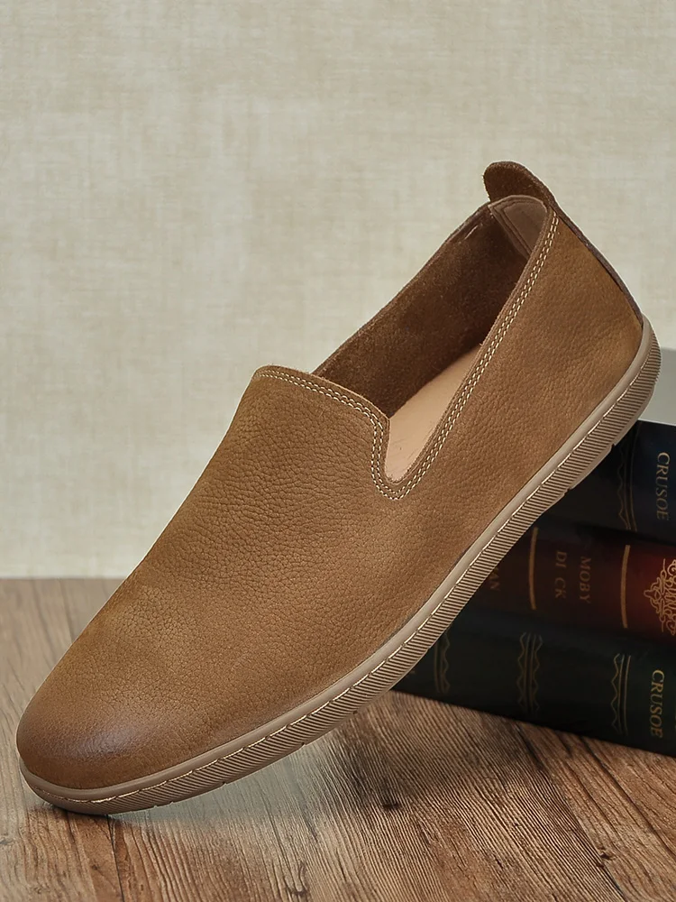 

Leather oes мужские дышащие повседневные лоферы без шнуровки ручной работы в стиле ретро на плоском каблуке с круглым носком и резиновой подошвой, удобная дайвинг...
