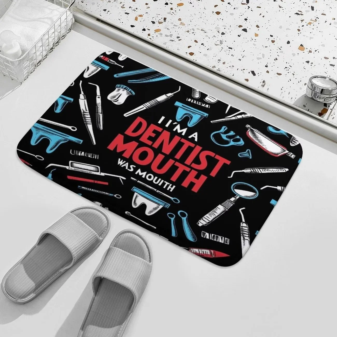Dental Theme Pattern Door Mat Tooth Designs Smoke Technological Robotic Elements