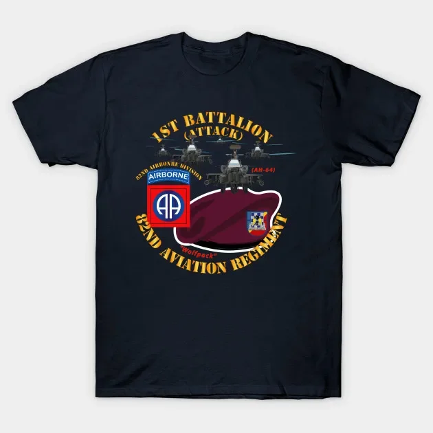 1st Battalion 82nd Aviation Regiment Maroon Beret AH-64 Helicopters T-shirt 100% Cotton O-neck Short Sleeve Casual Mens T-shirt