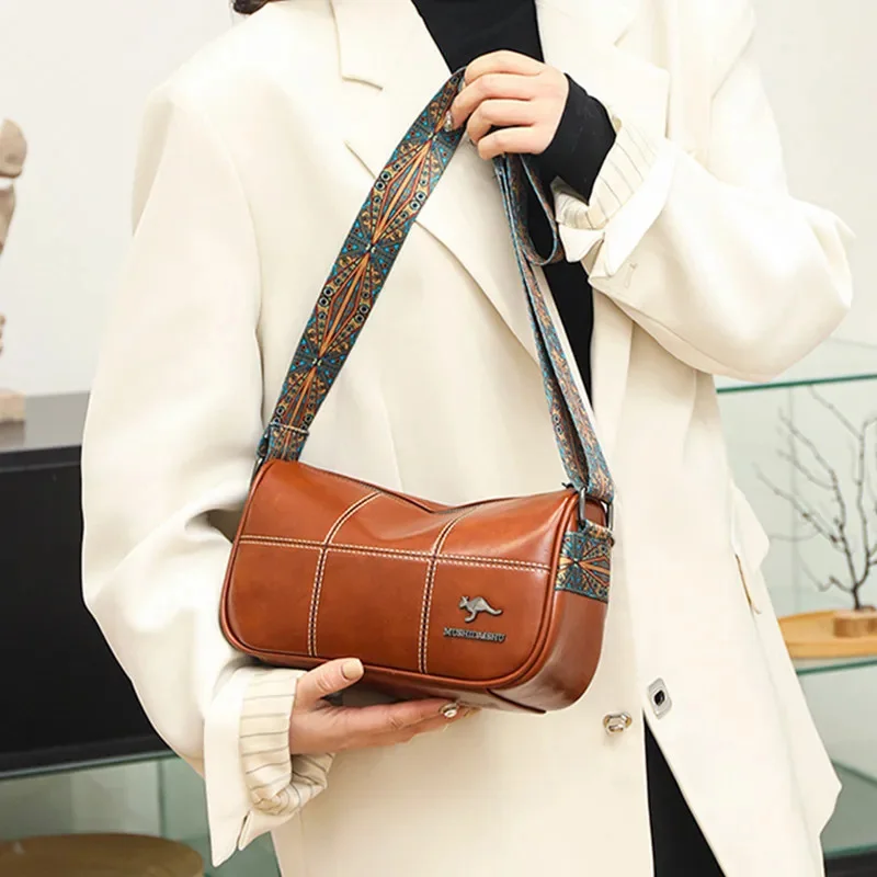 Vintage soft leather women's shoulder bag elegant messenger fashion simple female crossbody casual hand