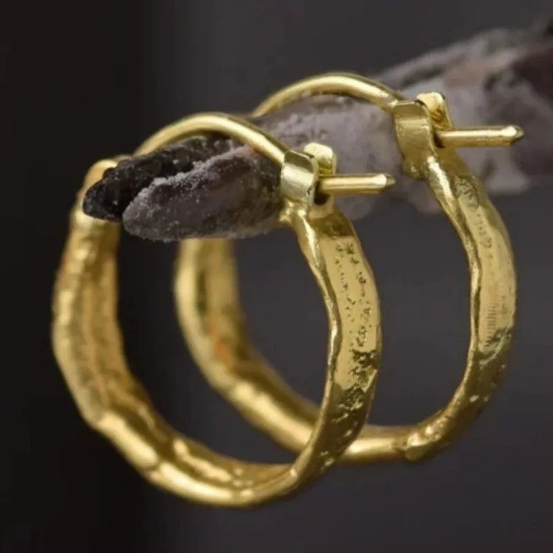 Vintage Einfaches Design Hammerschlag-Muster Creolen für Damen Mode Klassischer Goldüberzogener Bankett-Festival-Schmuck Accessoires