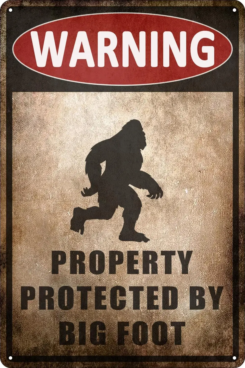 Funny Sasquatch Gift Metal Sign Warning Property Protected by Big Foot Gifts Tin Signs Vintage Garage Garden Forest Back Yard De