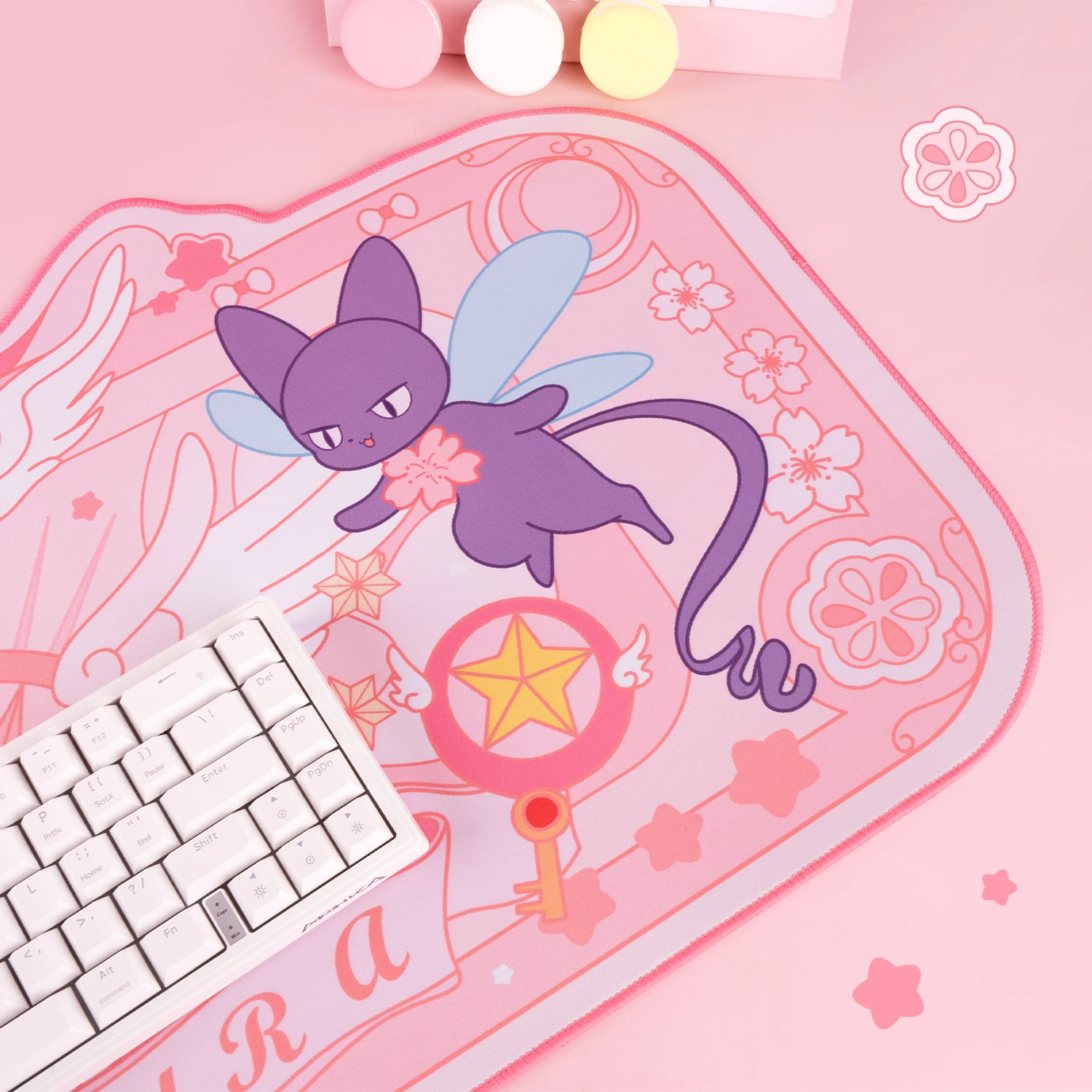 Pink Computer Gaming Mouse Pad - Cute Sakura Pattern Star Wings Non-Slip Desk Mat for Keyboard & Mouse (795x415mm)