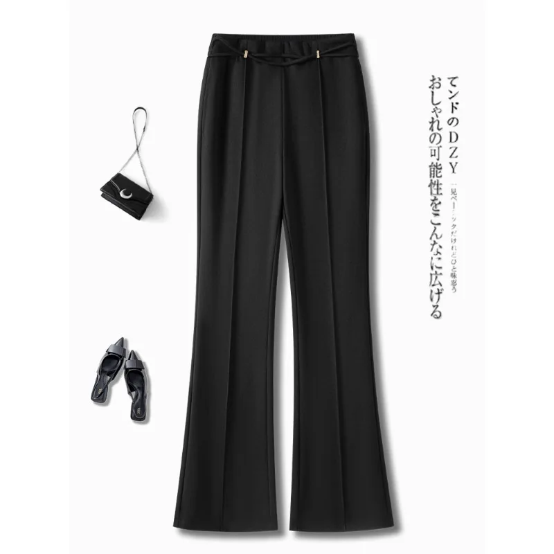 

High-end Black Flared Pants for Women, Spring and Autumn Fashion, Versatile Loose Fit, Elegant Slimming Bell-bottom Pants