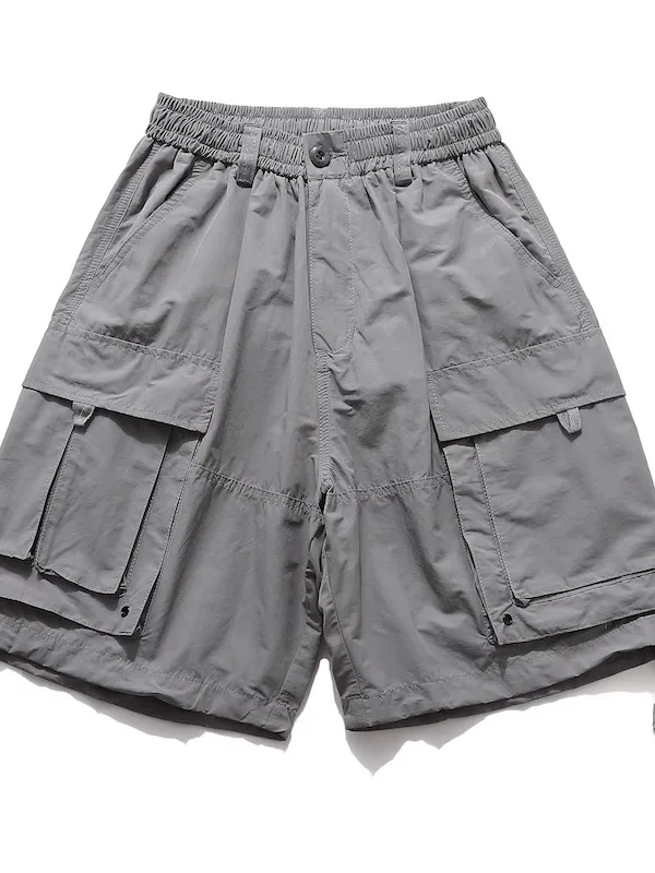 

Свободные прямые рабочие брюки, мужские летние повседневные шорты в уличном стиле, свободного кроя, из нейлоновой ткани, подходящие для прогулок по городу