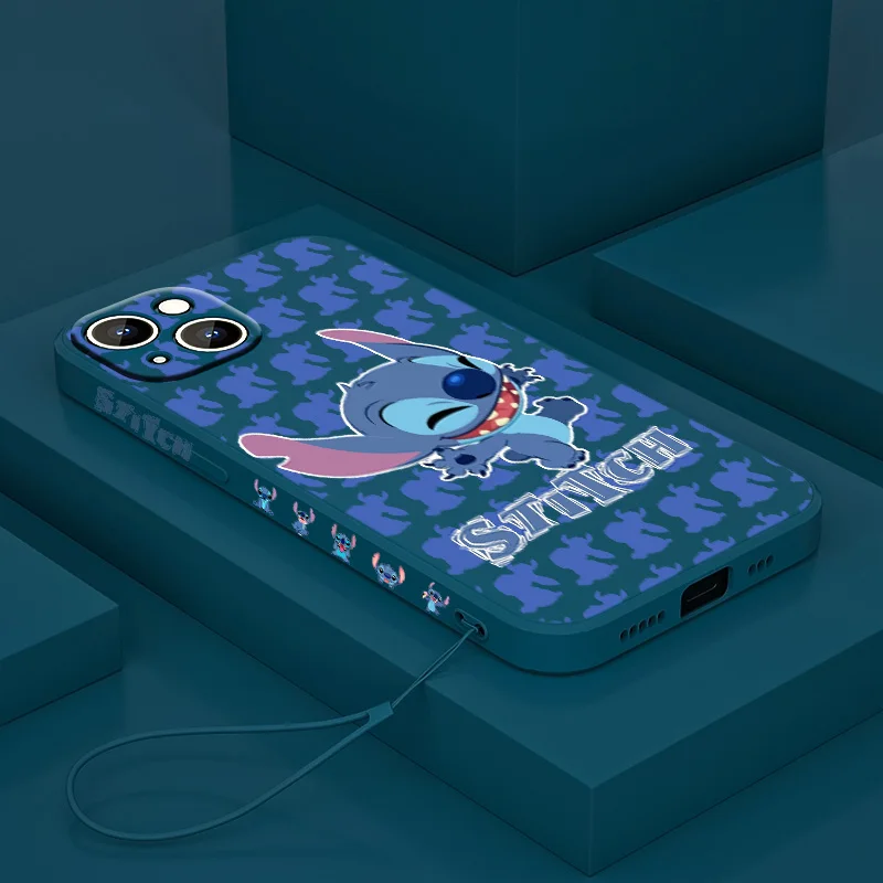 Stitch The Baby Disney Cover For Apple iPhone 15 14 13 12 11 Pro Max mini XS XR X 8 7 6S 6 Plus Liquid Left Rope Phone Case