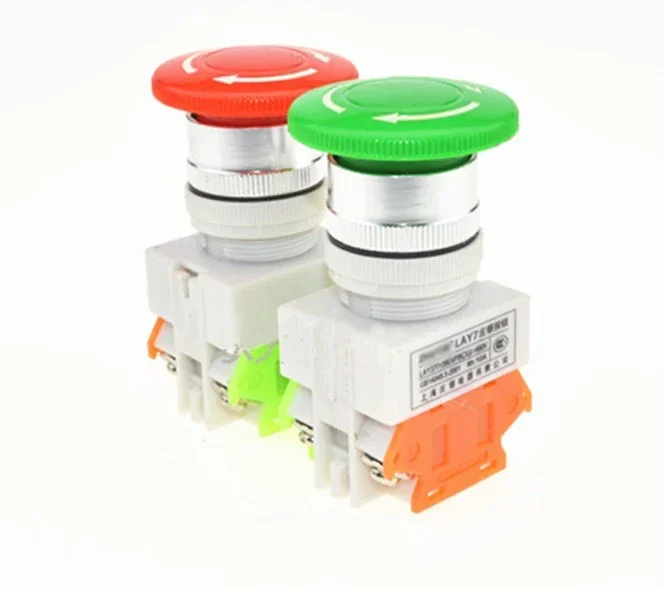 2 قطعة 10A 660 فولت IP55 1NO 1NC رأس الفطر الذاتي قفل الطوارئ وقف الضغط على زر الضغط 22 مللي متر LAY7 (PBCY090) LAY37