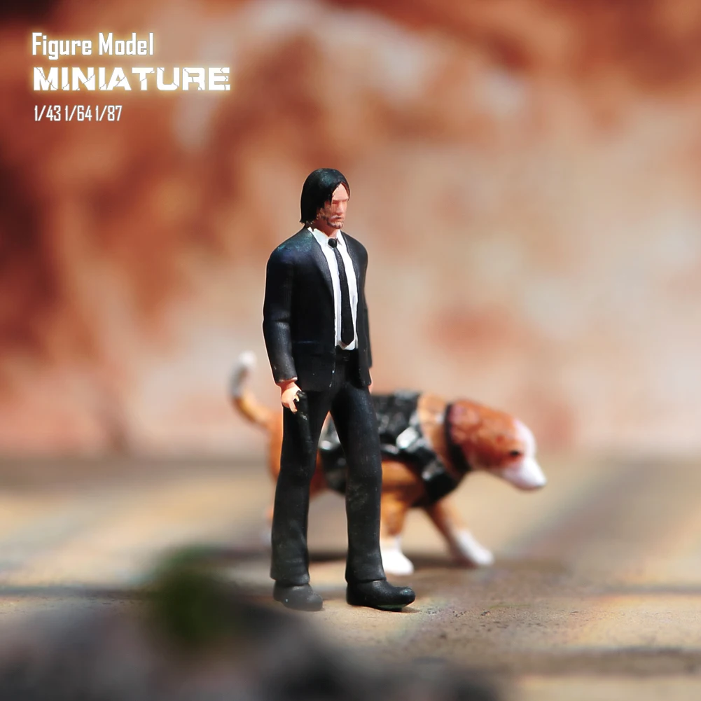 

Painted Miniatures 1/24 1/43 1/64 1/87 The Man In A Black Suit And His Dog Unpainted Figure Model Toys View Decoration
