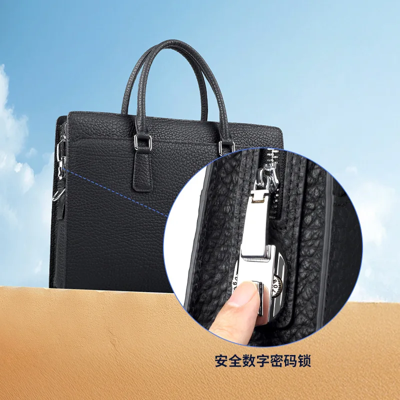 Genuine Cowhide Leather Briefcase Large Capacity Laptop Bag With Strap For Men Business Work Ample Storage Space