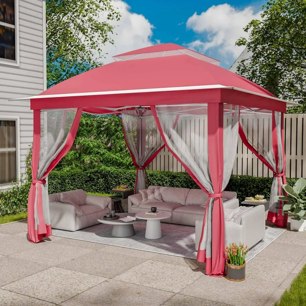 

Pop Up Gazebo 11x11, Outdoor Instant Canopy Shelter Tent with Mosquito Netting Metal Frame Storage Bag for Patio Garden Backyard