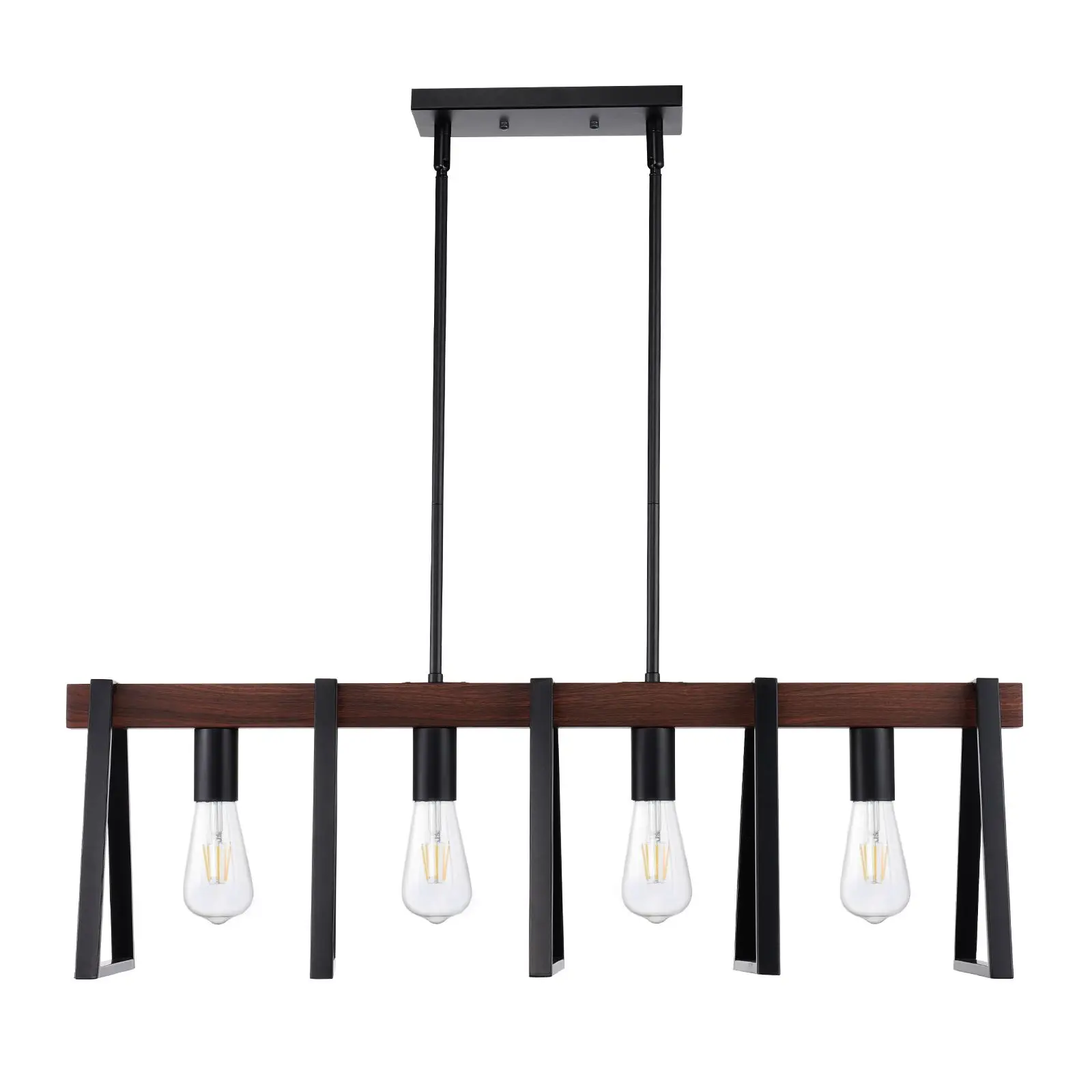 4-Light Kitchen Island Pendant, 60W, Adjustable Dining Room Fixture with 2 x 6'' and 6 x 12'' Rods, Industrial Metal Frame