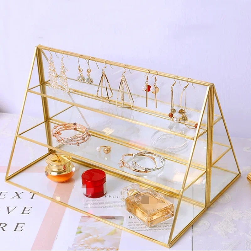 

Three-layer Glass Storage Rack Jewelry Box Display Stand Cosmetic Desktop Organizer Boxes Tray