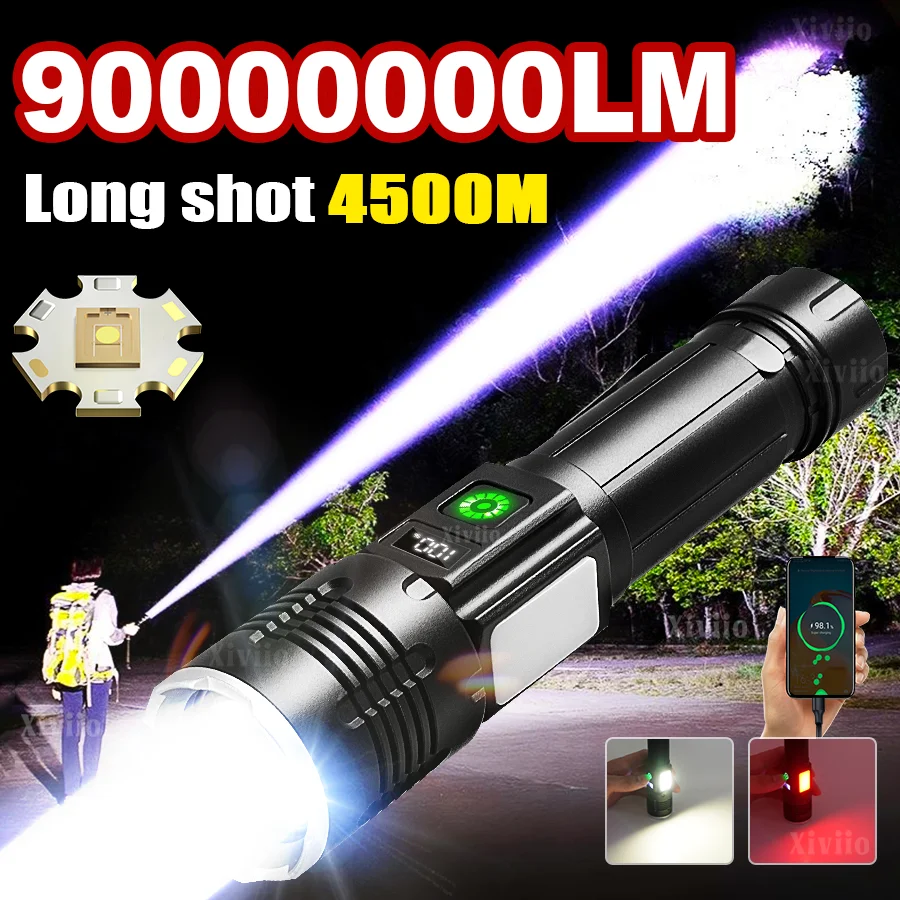 

2026 Мощный светодиодный фонарик Мощный светодиодный фонарик Перезаряжаемый мощный тактический фонарь Супер дальний 4500M фонарь для рыбалки фонарь аккумуляторный 18650 фонарь уличный фонарь для кемпинга