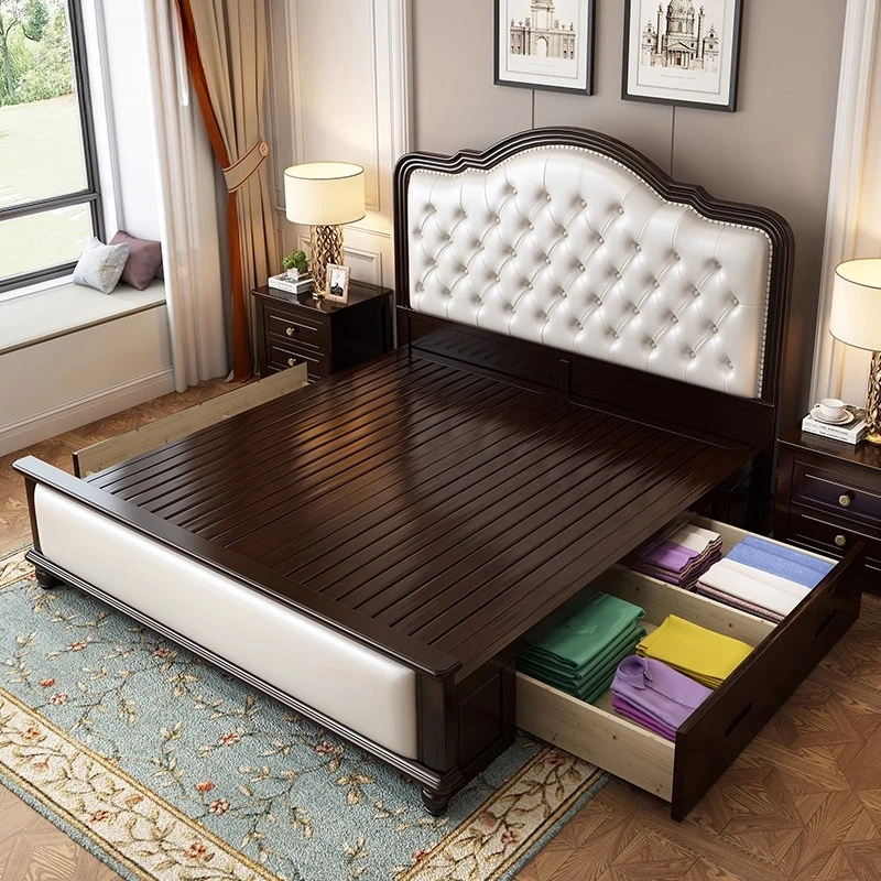 سرير مزدوج فاخر للتخزين على شكل كوين سرير منزلي متين للطالبات سرير مزدوج إسكندنافي أثاث حديث منجد من Letto Matrimoniale