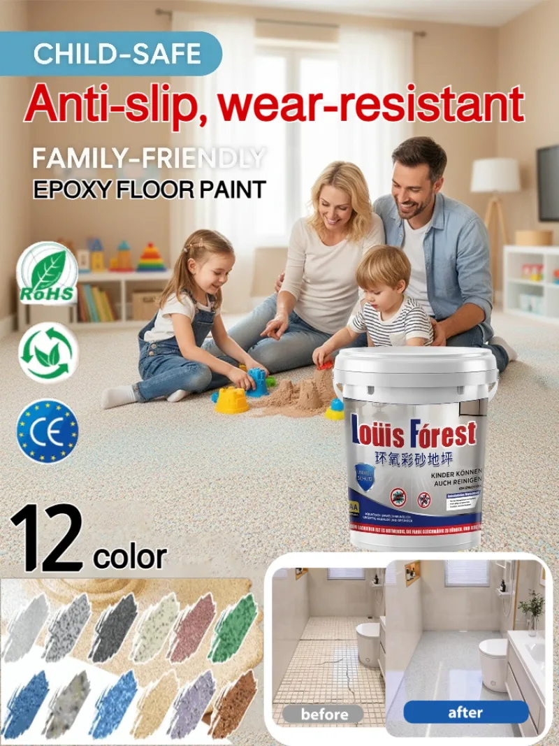 Epoxy Terrazzo Self-Leveling Floor Paint, Water-Based Non-Slip Wear Resistant, Marble Effect Coating for Home Bathroom Garage