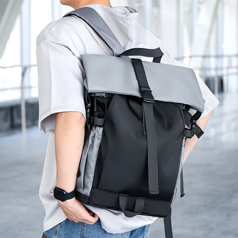 

Men's large-capacity fashion casual travel backpack with contrasting colors, suitable for junior high and college students