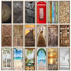 Pegatinas de puerta 3D de estilo múltiple, póster de PVC autoadhesivo, cubierta de puerta de grano de madera, pegatina de apartamento, puerta de casa, nevera, arte Mural, decoración