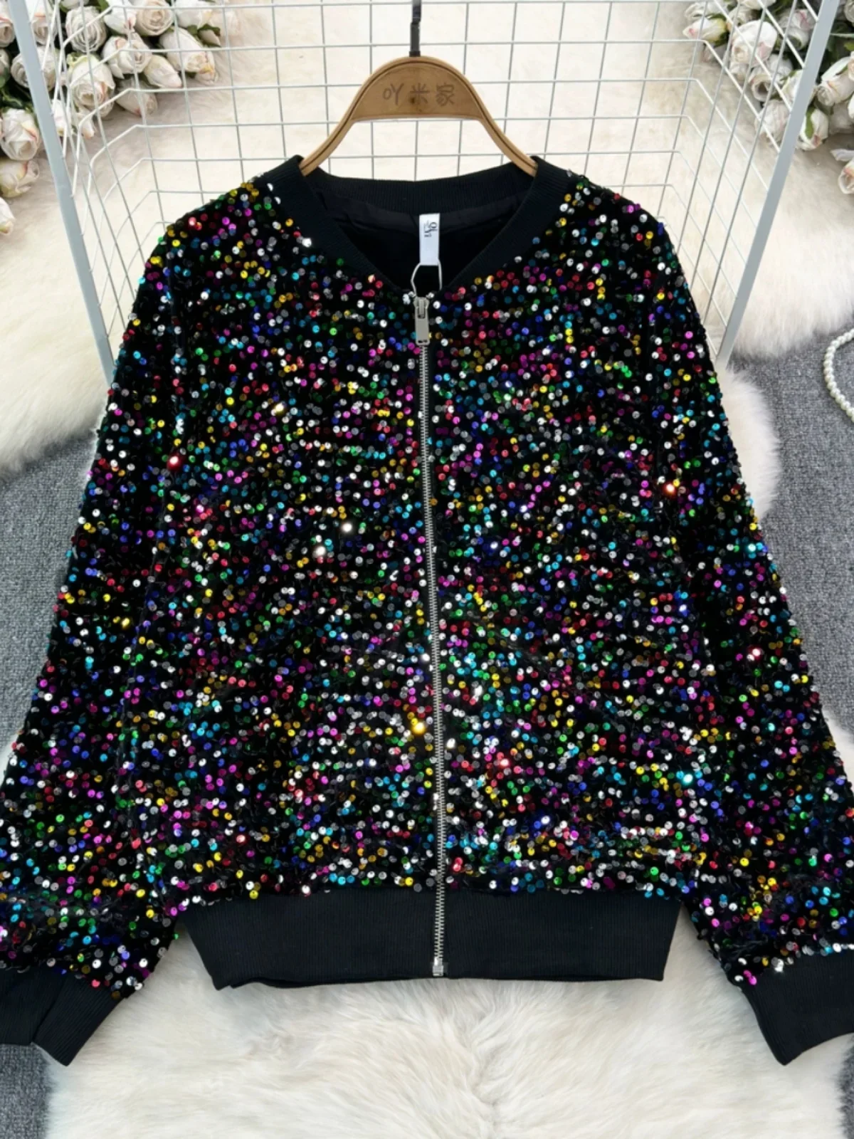 Korean Style Sparkling Sequin Jacket Women's 2024 Autumn and Winter Loose Jacket Casual Versatile Fashion Baseball Uniform Top