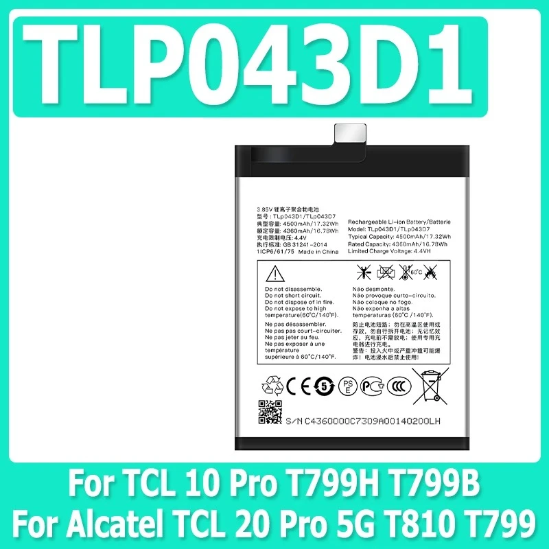New 4500mAh TLP043D1 TLP043D7 Battery for TCL 20PRO T810 T799 T799B T782 Battery Electric Board