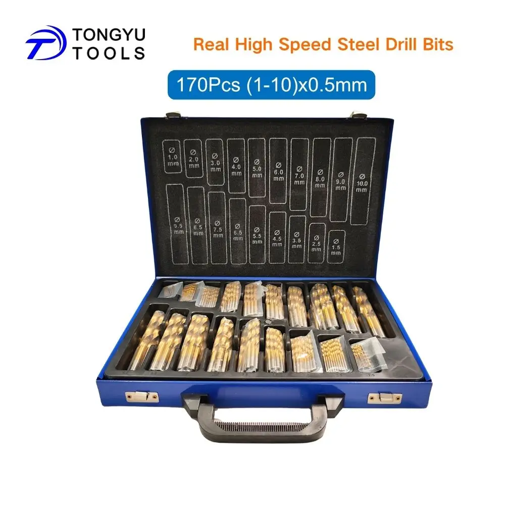 

170PCS HSS Twist Drill Bit Set 1-10mm Titanium Coated High Speed Steel Jobber Twist Bit Kit for Metal Aluminium Cast Iron
