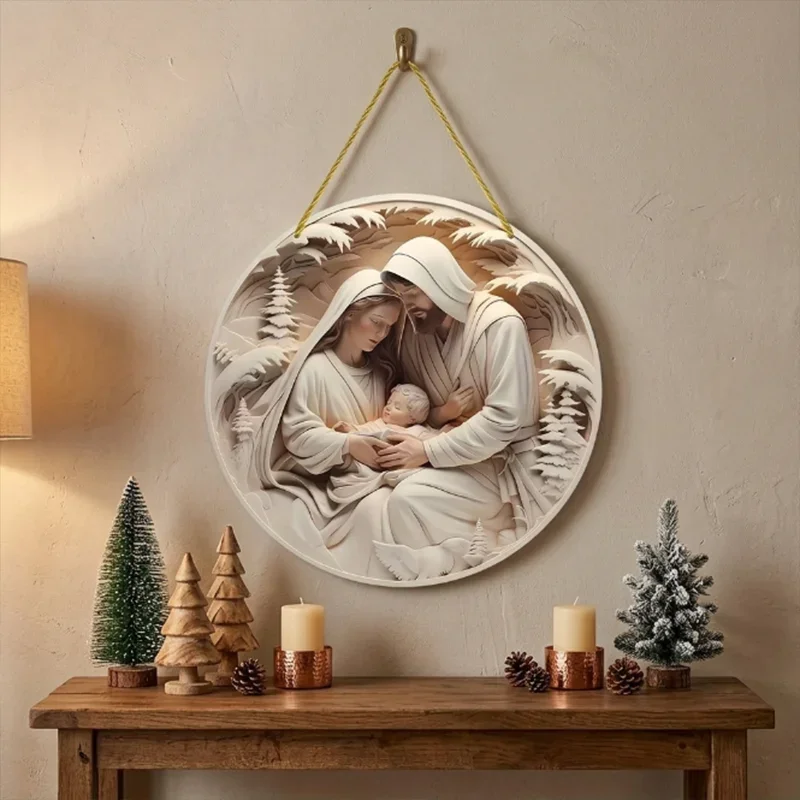 Christmas Wooden Hanging Pendant Holy Nativity Ornament Jesus Mary Joseph Wall Hanging Christian Religious Decor Christmas Gift