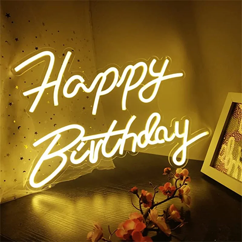 

Happy Birthday Led Transparent Acrylic Backboard Neon Light Usb Powered English Letter Shape Light Birthday Party Background