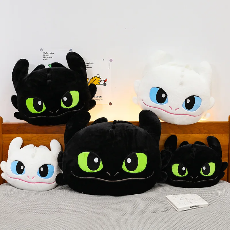 Grote Zwarte Draak Witte Draak Knuffel Knuffel Kussen Leuke Cartoon Comfort Zachte Pluche Vulling Hoofdsteun Anime Thuis Kussen Kussen