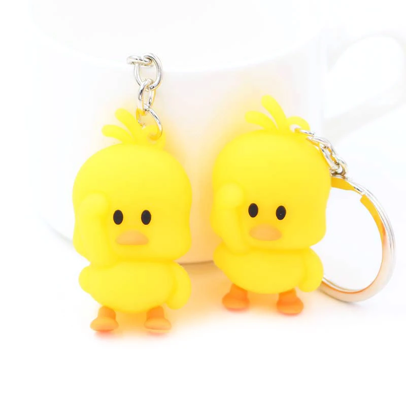 Cute Silicone Little Yellow Duck Keychain Women Girls Mini Cartoon Anime Keyring On Bag Car Trinket Jewelry Wedding Party Gift