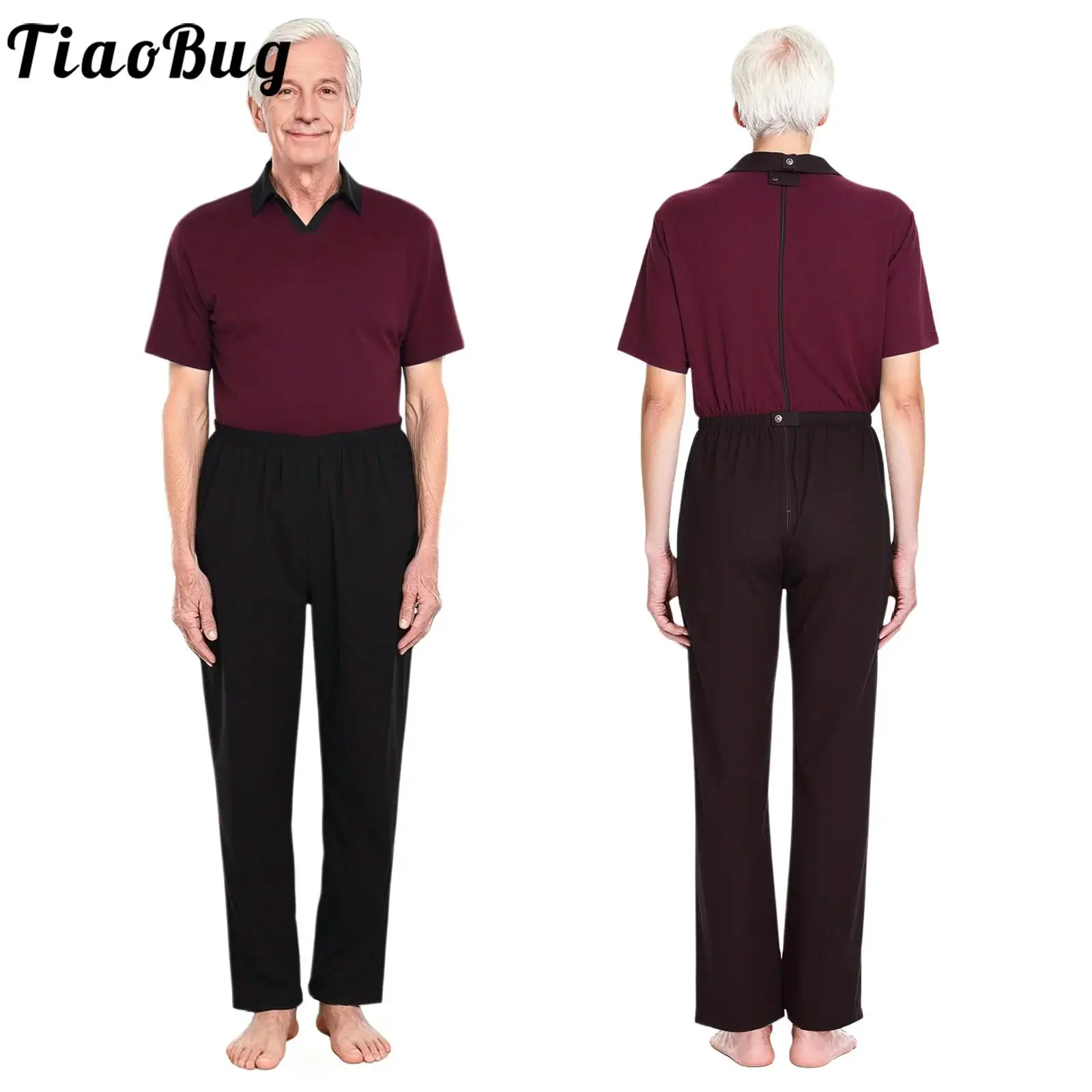 رجل مكافحة قطاع التكيف بذلة قطعة واحدة التلبيب قصيرة الأكمام عودة زمم السراويل الساقين السروال القصير للمريض المسنين #1