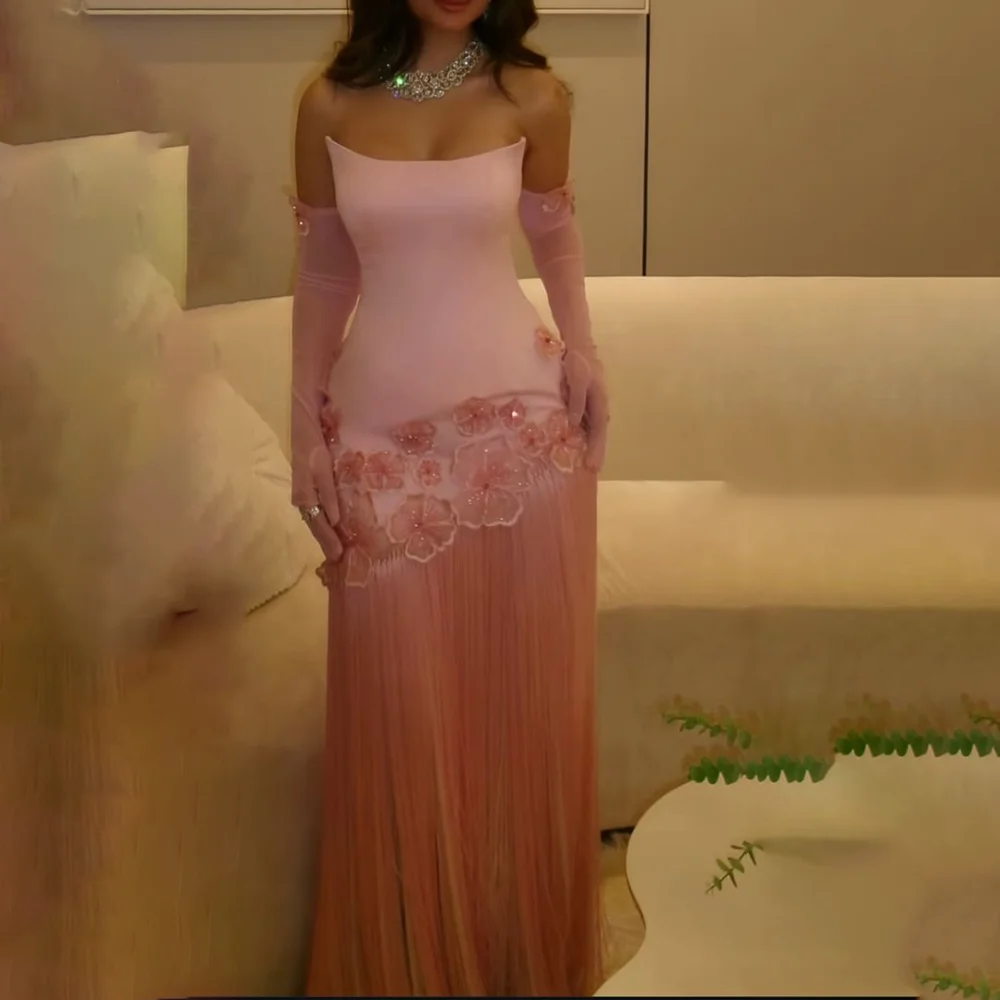 

Элегантные розовые цветочные аппликации женские платья для выпускного вечера без рукавов длиной до пола трапециевидной формы с кисточками вечерние банкетные платья Vestidos De Festa