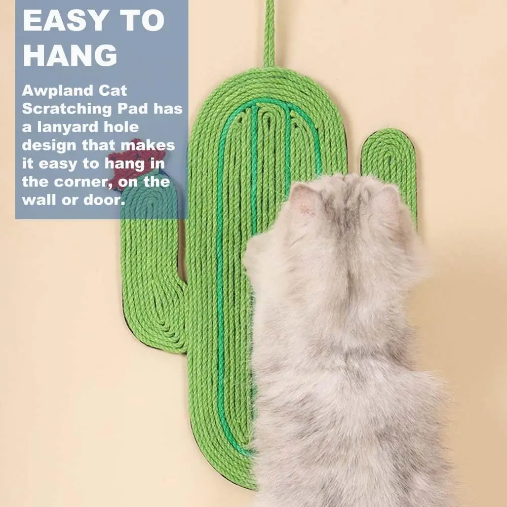 Hot Sale Cat Scratcher Scratching Mat Hangable Cat Scratch Pad Cactus Shape Sustainable Modern Natural Sisal Cat Scratch Mats