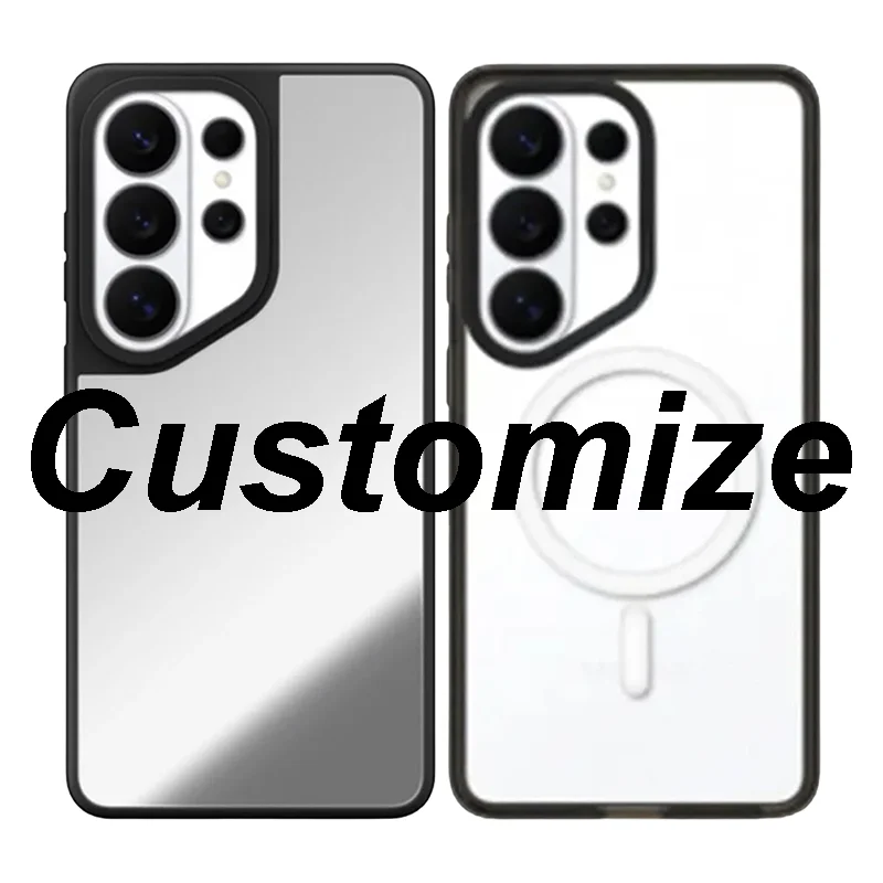 Custom Mirror / Acrylic Black Border Magnetic Phone Cover for Samsung Galaxy S26 S25 S24 S23 Ultra S26+ Plus Case