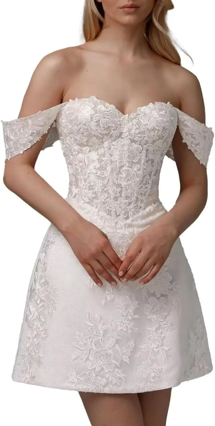 

Lace Short Wedding Dresses for Bride Strapless Lace Bridal Evening Party Gown Simple Wedding Dress Evening Dresses