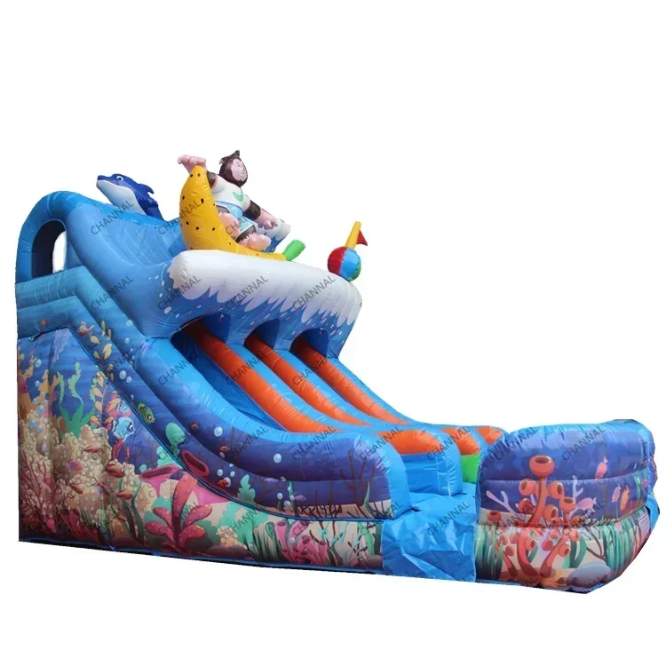 

big Purple pink waves double lane water slide with swimming pool giant inflatable water slide commercial