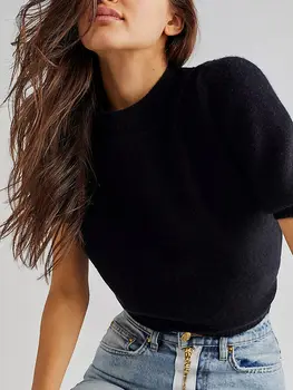 女士短袖V領條紋針織衫修身襯衫韓版時尚套頭衫薄版針織上衣2025打底衫 10 最佳銷售 女士短袖毛衣 - №10