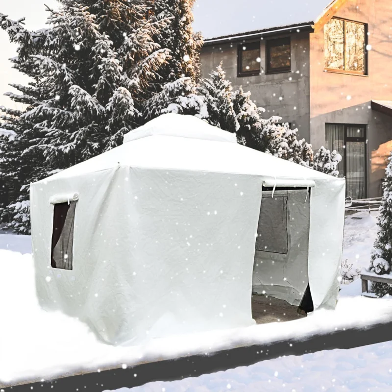 8' x 8' Universal Winter Gazebo Cover, All Season Waterproof Enclosed Cover with Sidewalls & Ventilated Mesh Windows, All-Weathe