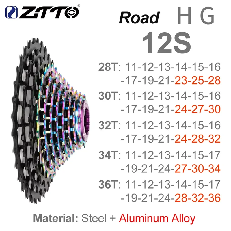 ZTTO Ultralight Road Bike Cassette 11/12 Speed 11s 12s Sprocket Freewheel 11-28/30/32/34/36T Weight 112g~146g Gravel K7 HG