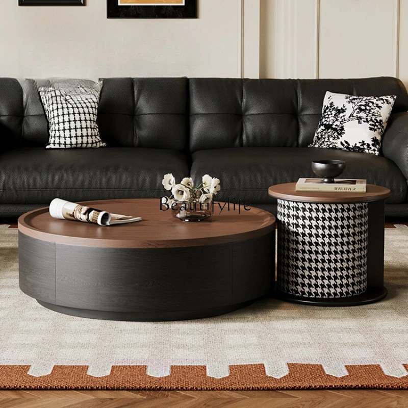 

Vintage Round Coffee Table for Living Room, Home Use, Mid-Century Style, Black Solid Wood, Various Sizes Round Tea Table