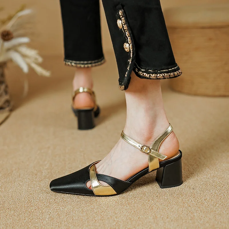 2023 Summer New Ankle Strap High Heels Women Sandals Genuine Leather Elegant Office Ladies Party Shoes Woman Pumps Size 34-40