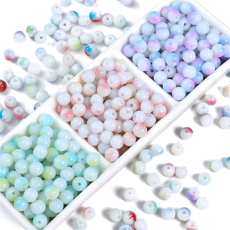 

8mm 50pcs Glass and Porcelain White Baked Enamel Double-Sided Beads For Jewelry Making DIY Female Bracelet Necklace Jewelry