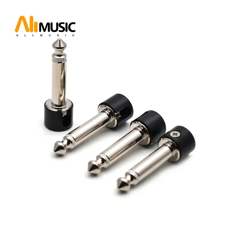 4Pcs DIY Straight Audio Solderless 6.35 Mono Jack Solder Free Jack Guitar Pedal Connector Chrome Black