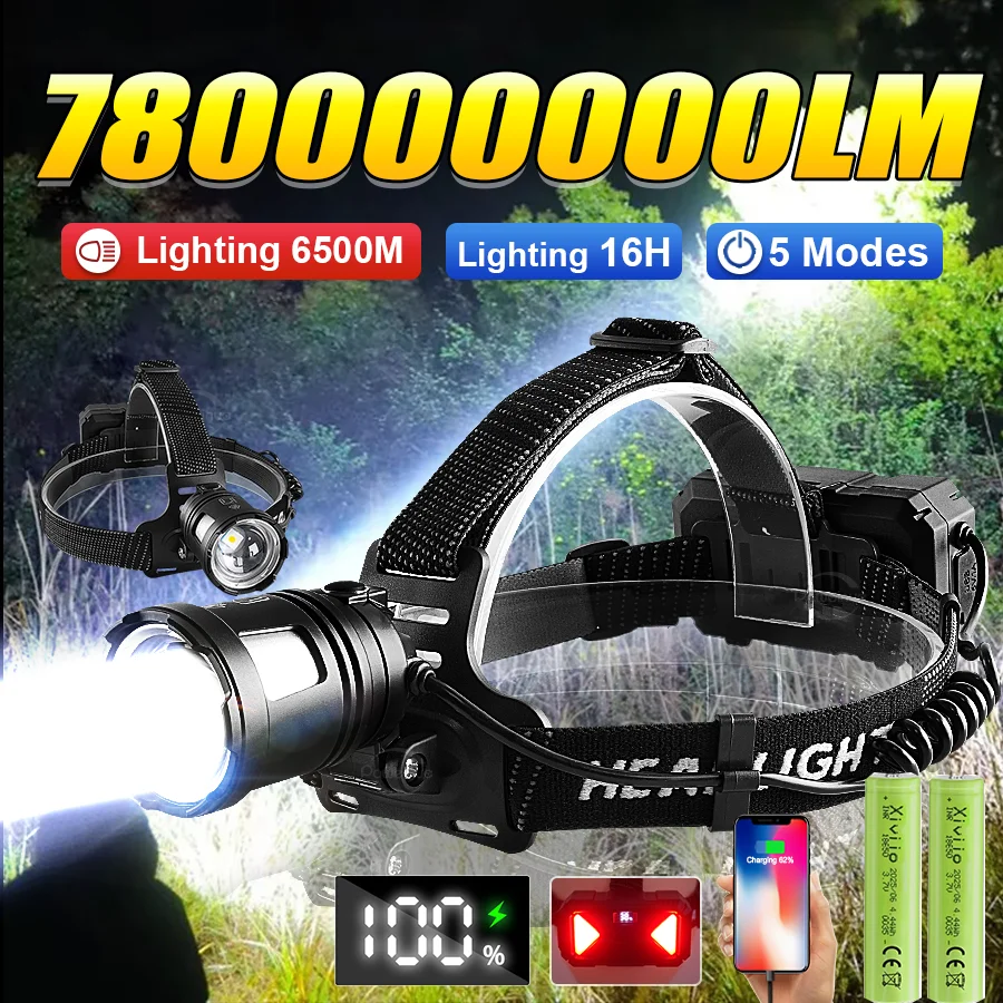 780000000LM السوبر مشرق عالية الطاقة LED كشافات قابلة للشحن المصباح رئيس مصباح يدوي في الهواء الطلق الصيد الصيد العمل رئيس الشعلة