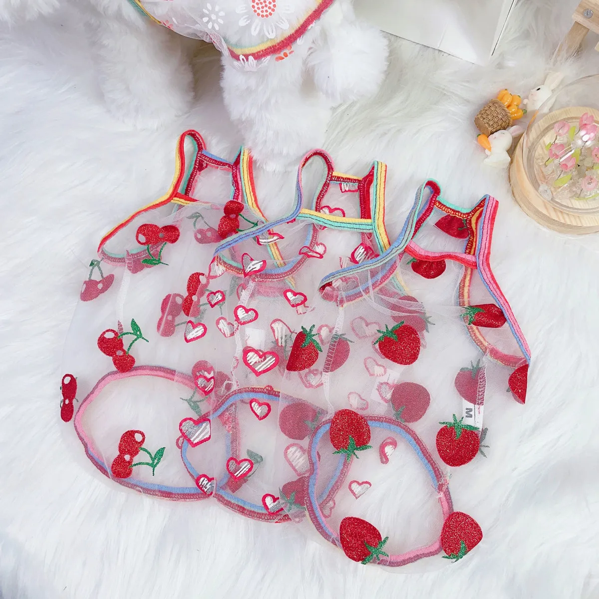 Dogs Cute Mesh Strawberry Camisole Pet Cherry Camisole Sunscreen Mesh Teddy Bears Maltese Dog Puppy Clothes Dog Cooling Vest